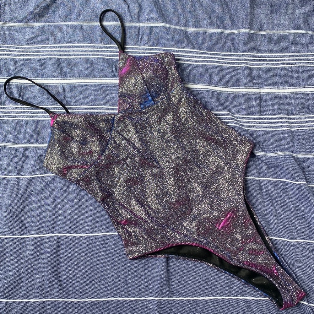 High cut one piece metallic swimsuit